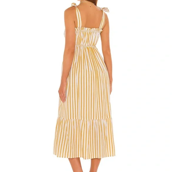 FAITHFUL THE BRAND | Gia Midi Dress | Yellow and White Stripe | Size 2 / XS - Picture 2 of 8